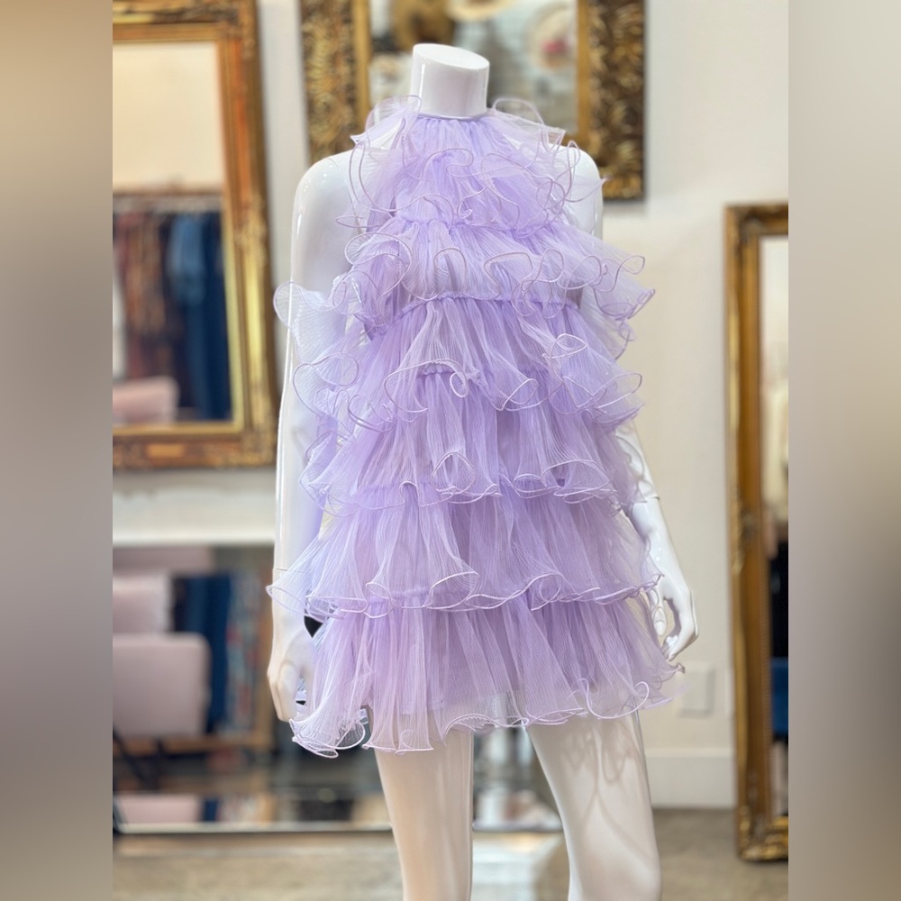 Flirty Retro Tiered Ruffle Halter Neck Holiday Mini Dress